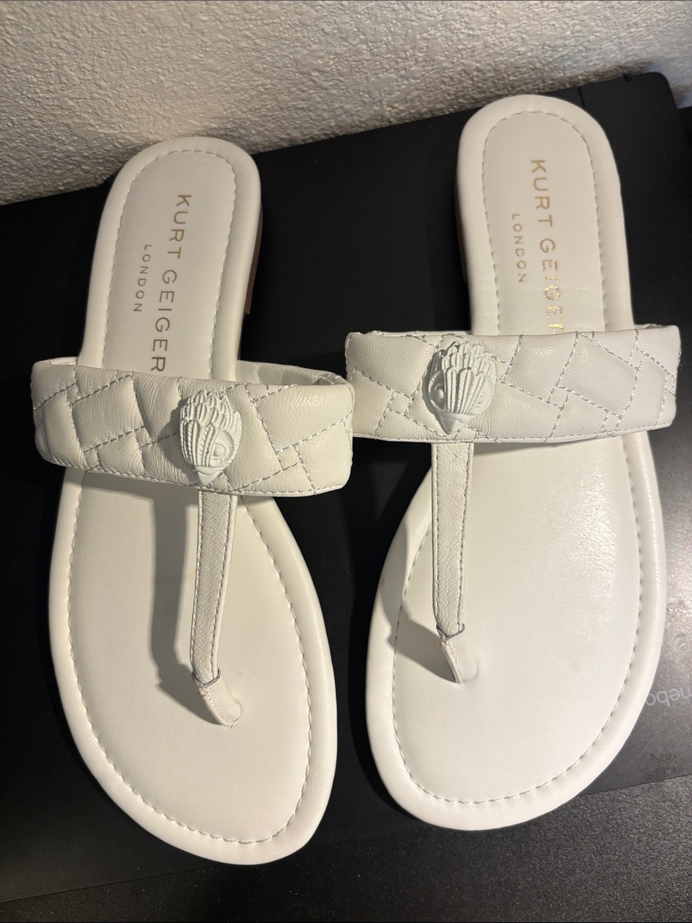 Kurt Geiger White Quilted T-Strip Thong Sandals